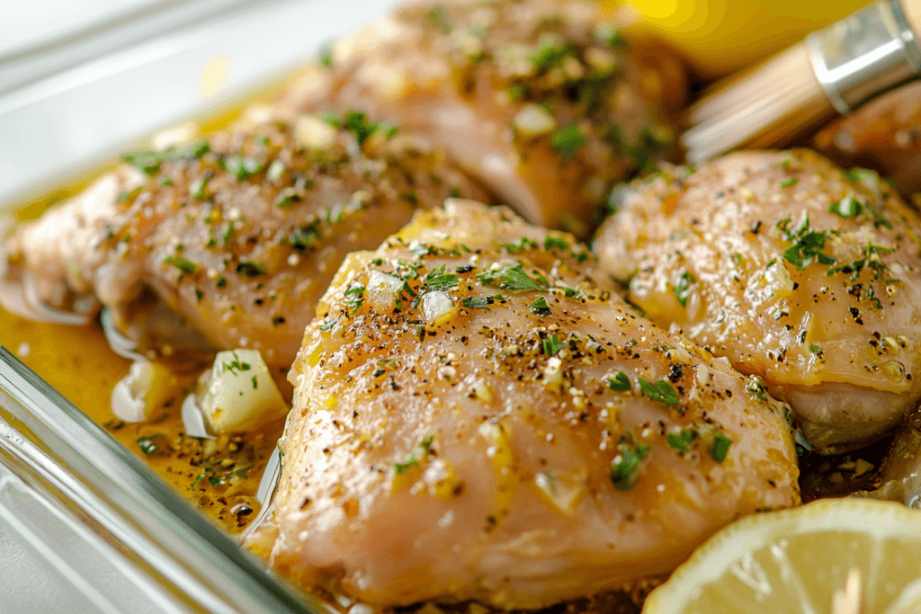 Chicken marinating in Mediterranean marinade.