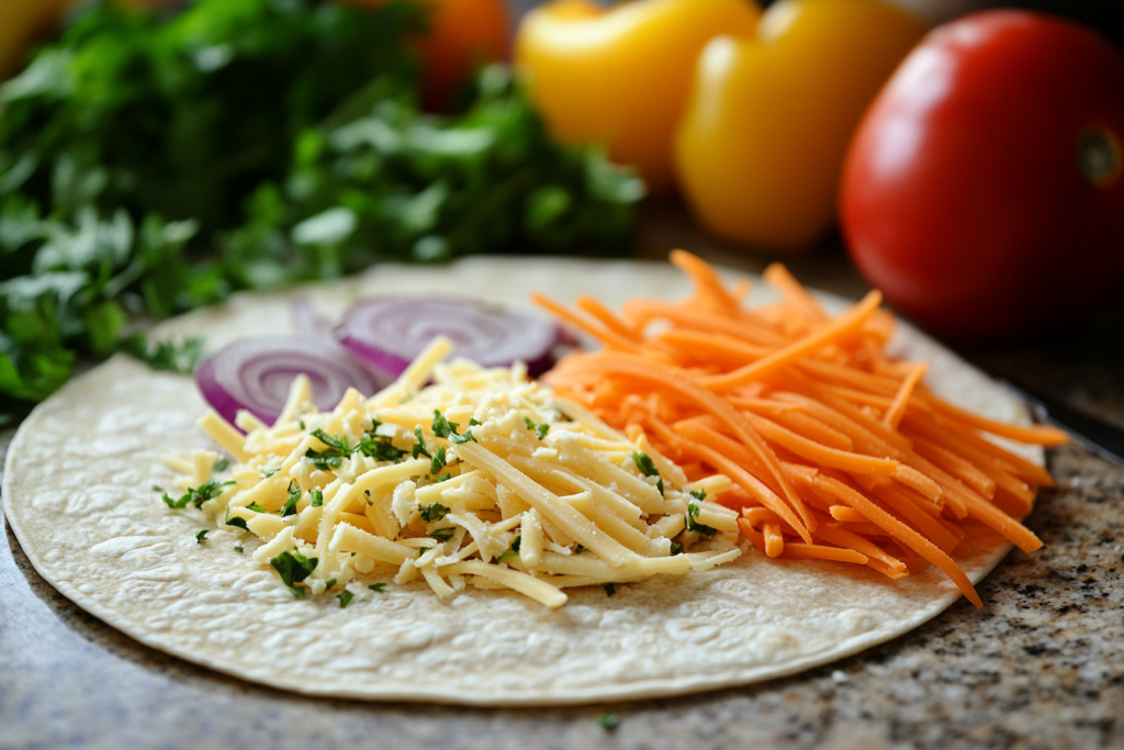 Veggie wrap ingredients laid out.