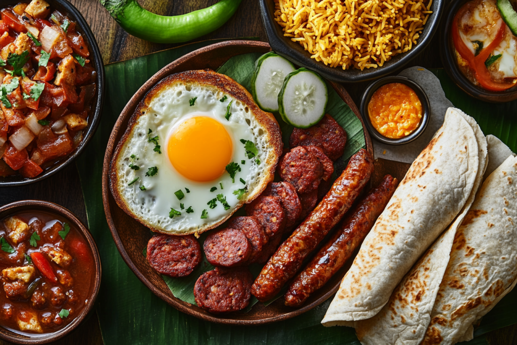  A table featuring international variations like Spanish toast with chorizo, Mexican burritos, and Filipino longsilog.