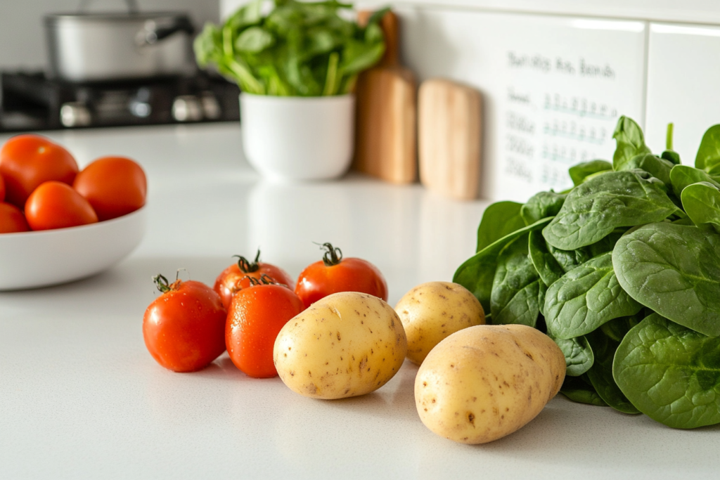  A nutritional breakdown of frozen breakfast potatoes on a clean, modern kitchen counter.