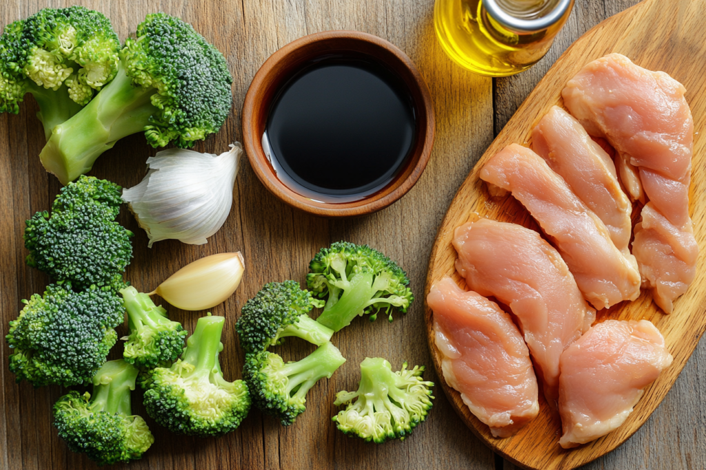 Stir fry ingredients neatly arranged.