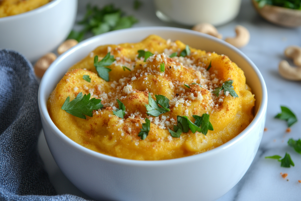 Vegan Butternut Squash Mac and Cheese garnished with parsley