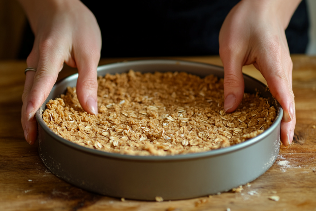 A person pressing crust into a springform pan