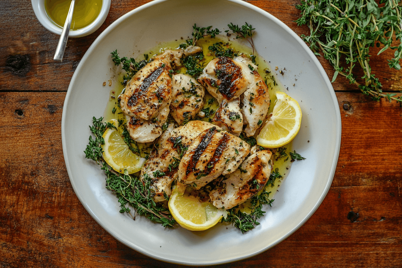 Mediterranean chicken dish with fresh herbs and lemon